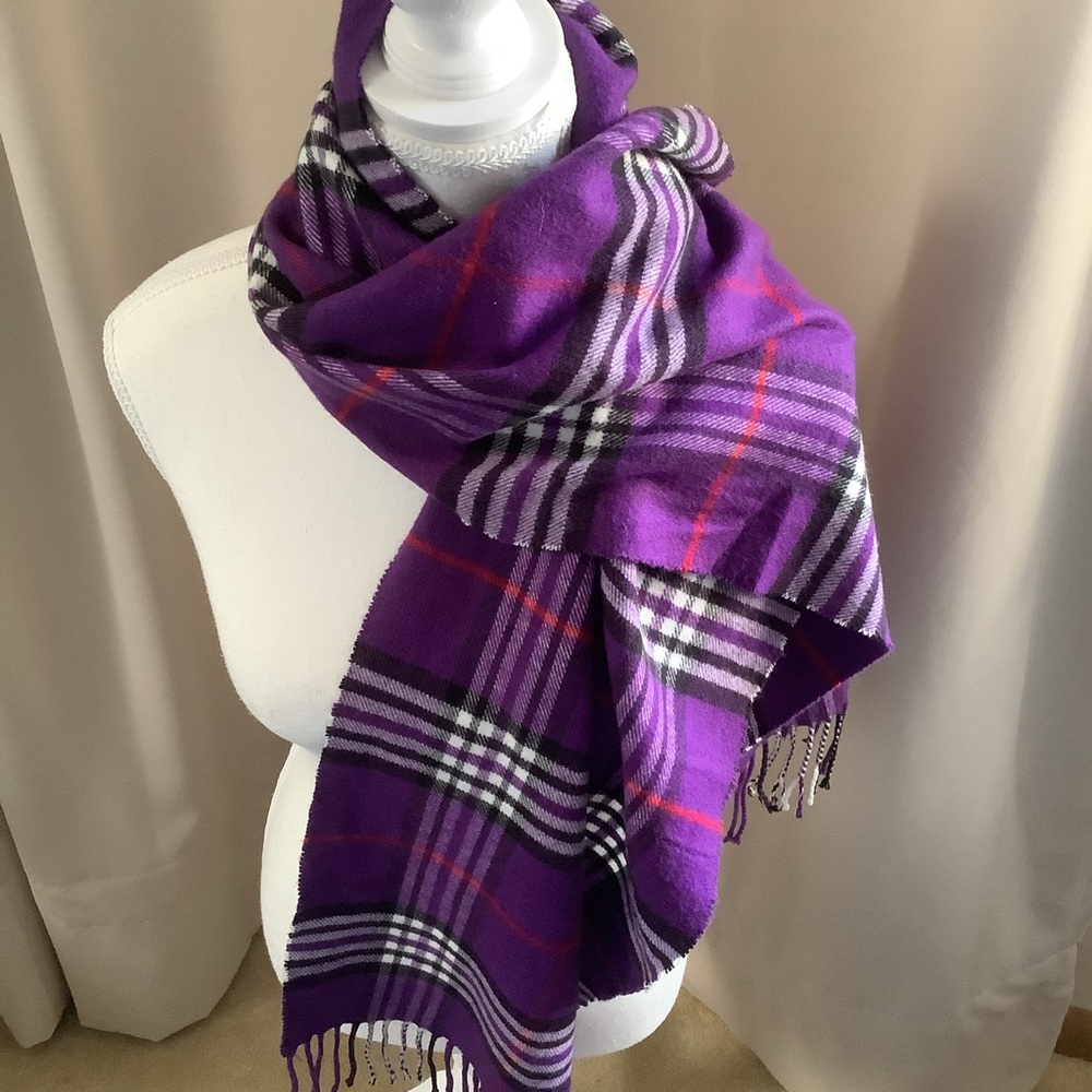 Cashmere Feel Purple Plaid Women's Scarf - Picture 2 of 6